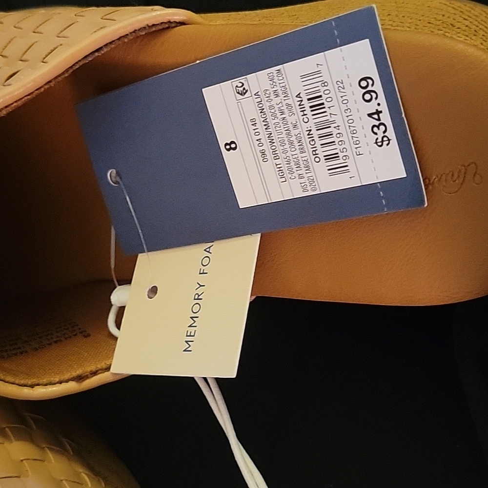 Universal Thread Magnolia Tan wedge mule 2.75" block heel memory foam New in box - Picture 6 of 8
